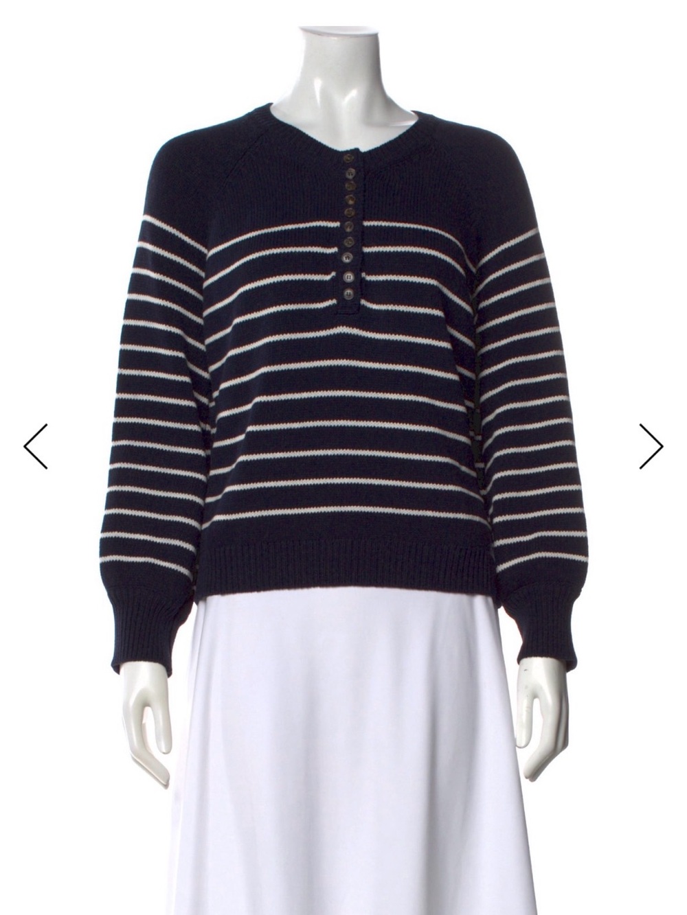 Sezane Leontine Jumper Navy and White Striped Button Henley Sweater Medium